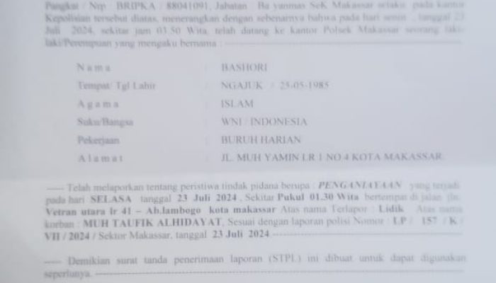 Muh Taufik Alhidayat ‘Siswa SMAN 1 Makassar ” Korban Pengeroyokan Sekolompok Pemuda Kini Di Tangani Polsek Makassar
