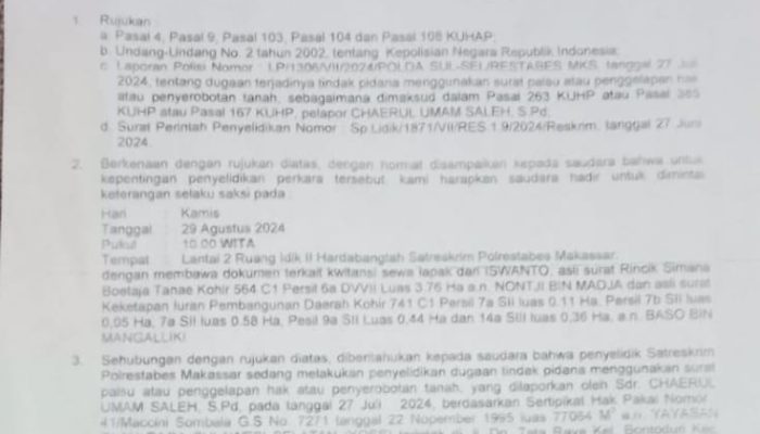 Hamsah Dg Tutu Kembali Di Lapor:  Ke Polrestabes Makassar ‘Terkait Kasus Penyerobotan Tanah