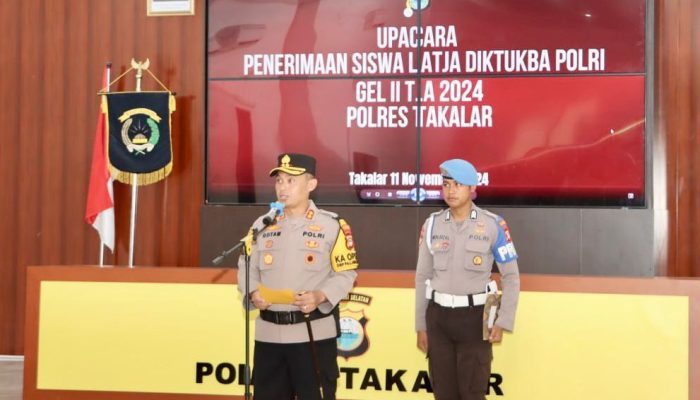 Kapolres Takalar Pimpin Upacara Penerimaan Siswa Latja Diktukba Polri Gelombang ke II Tahun 2024